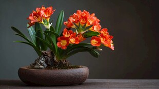 橙艳君子兰雅致盆栽