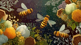 蜜蜂在花丛与蜂巢间飞舞