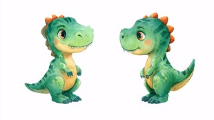 可爱双生小恐龙插画