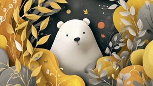 小熊置身秋日梦幻植物间