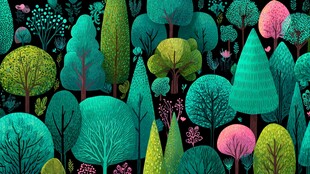 梦幻多彩森林插画