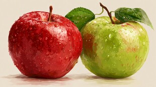 红青双苹果 水珠添鲜意