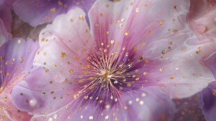 梦幻紫粉花朵与金色点缀