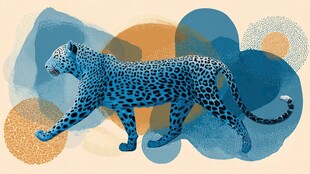 抽象背景中的行走花豹