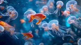 金鱼与水母共舞的梦幻水下世界