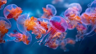 梦幻水母在深海中飘逸游动