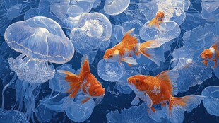 金鱼与水母共舞的梦幻景象