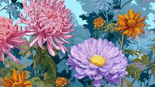 多彩菊花绽放美丽花卉图景