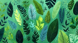 清新绿叶手绘背景图案