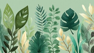 清新绿植水彩风图案背景