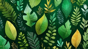 1 清新绿叶植物图案背景