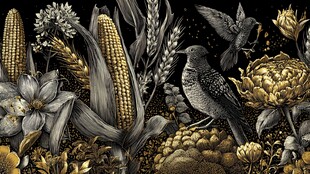 黑金风田园动植物插画