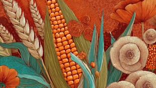 秋日田园农作物花卉插画