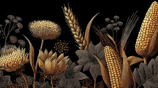 金黄农作物插画展示