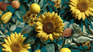 向日葵与水果的清新图案