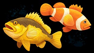 两条色彩鲜艳的海洋鱼类