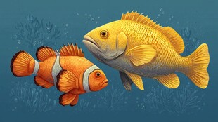 海洋中的小丑鱼与石斑鱼