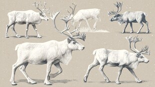手绘姿态各异的美丽驯鹿
