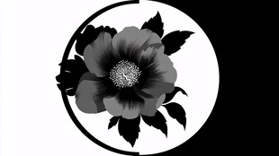 圆形黑白花卉图案设计