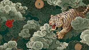 虎跃云海间 中式祥瑞图