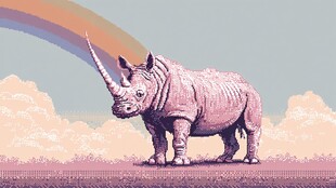 像素风独角犀牛与彩虹