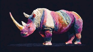 彩色像素风犀牛艺术图像