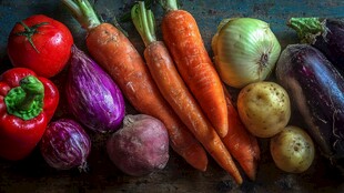 多彩新鲜蔬菜摆拍画面