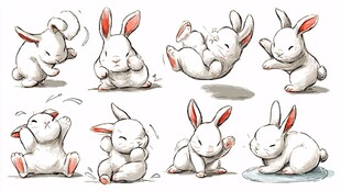 可爱白兔多样萌趣姿态
