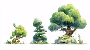 三棵造型各异的童话风树木