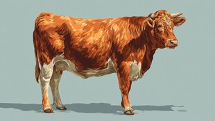 站立的棕色耕牛插画