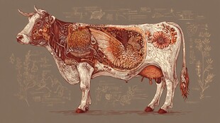 牛的内部解剖艺术插画