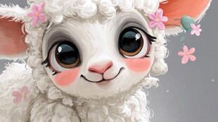 可爱绵羊插画 花朵相伴