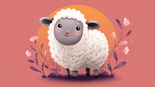 可爱绵羊置身花草间