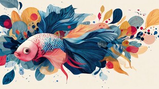 梦幻金鱼伴多彩花卉图案