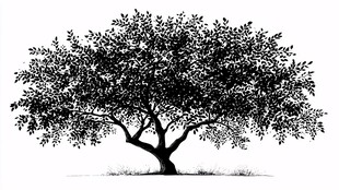 单棵树木黑白剪影插画