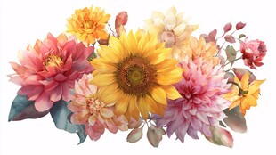 多彩花卉组合插画