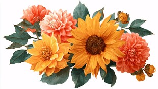 多彩花卉组合插画