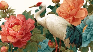 鹤立牡丹间 雅致国风绘