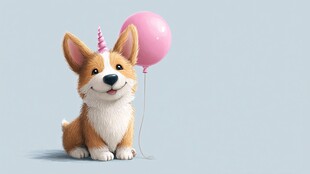 戴着独角帽的欢乐气球柯基