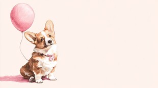 抱粉气球的可爱小柯基
