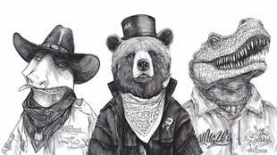 动物牛仔形象插画