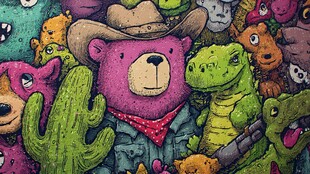 粉色牛仔熊与多彩动物们