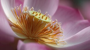 粉色荷花花蕊特写
