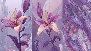 梦幻紫色系百合花插画