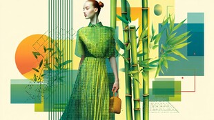 绿衣佳人伴竹的时尚图景