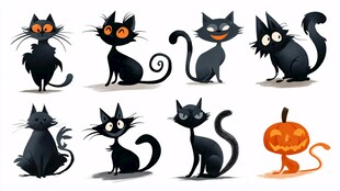 黑猫与南瓜的万圣节组合