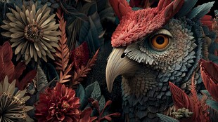 奇幻羽冠鸟置身繁花之中