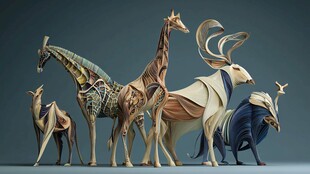 折纸风格动物雕塑艺术展示