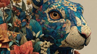 彩色马赛克羊头艺术雕塑