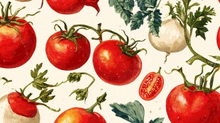 番茄萝卜水彩图案插画